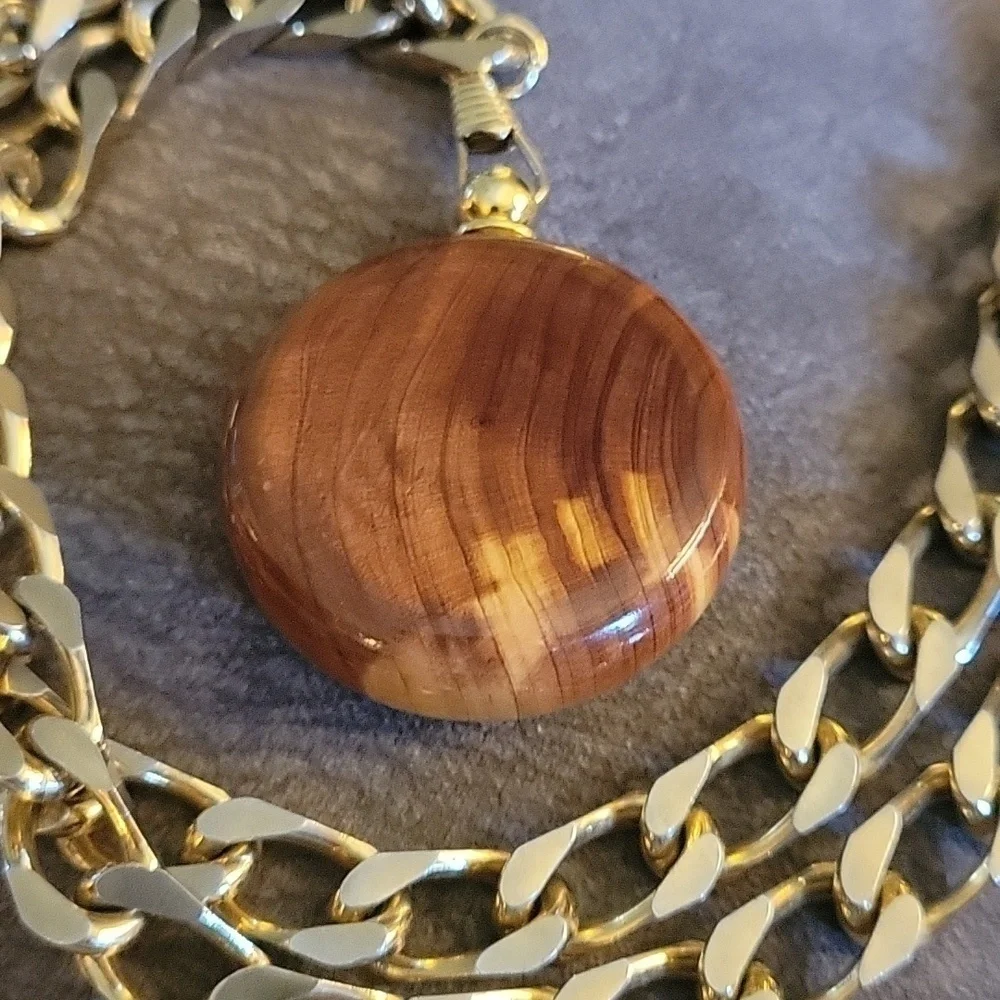 VTG Wood Pocket Watch Heavy Chain Gasparilla Necklace